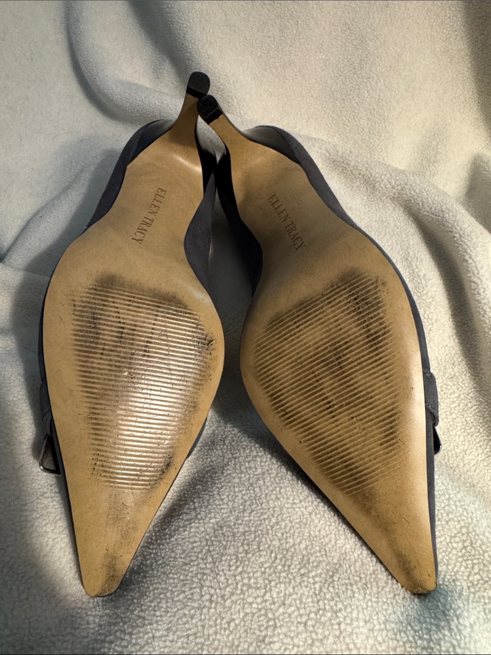 Ellen Tracy Charcoal Suede Pointed-Toe Heels with Decorative Silver-tone Buckle - Picture 4 of 7